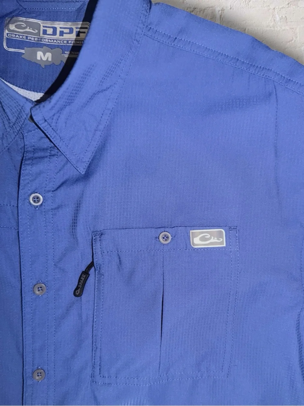 Drake Performance Fishing DPF Shirt Mens Med Blue Vented Short Sleeve Button Up - Picture 8 of 16